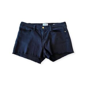 Frame Women's W30 UK 8-10 Black Le Cut off Black Denim Shorts, Raw Hem